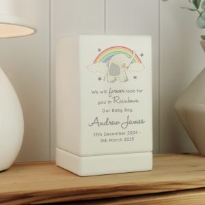 Personalised Rainbow Elephant Wooden Urn for Baby
