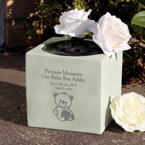 Personalised Teddy Bear Memorial Vase for Baby Loss